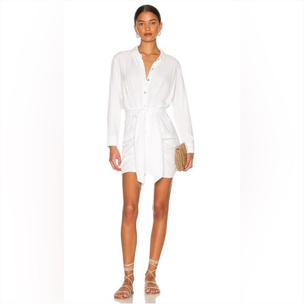 L*Space White Aura Tie Front Long Sleeve Button Up Dress XS